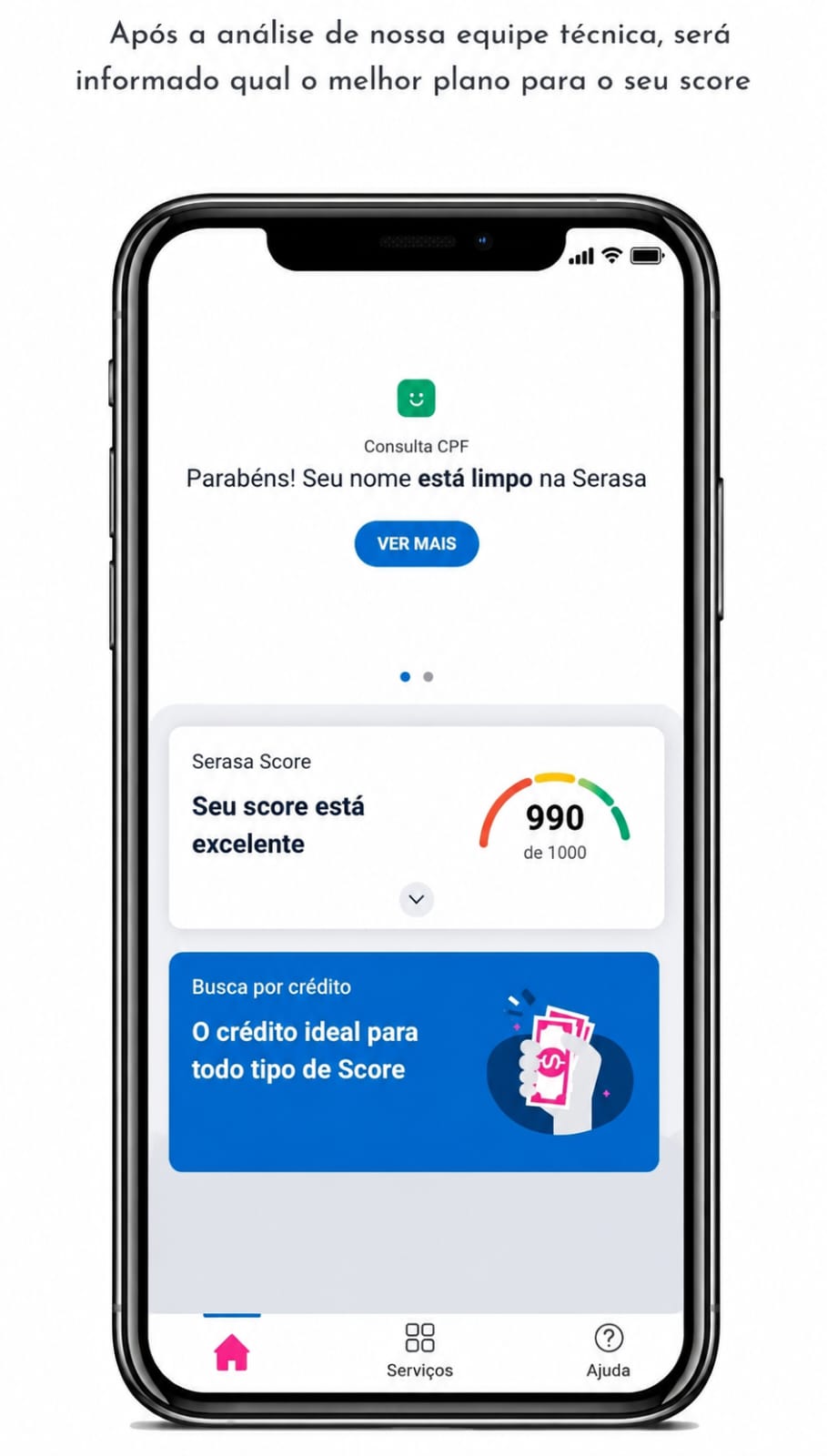 Após a análise técnica será informado o melhor plano para o seu score